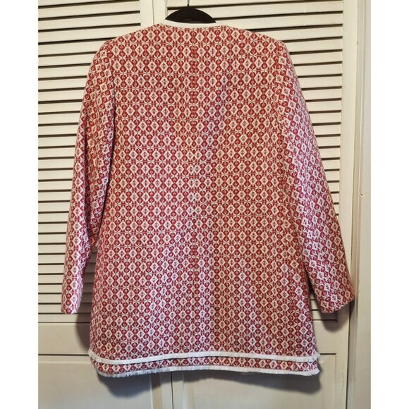 Cynthia Rowley Red & White Textured Open Front Jacket Size S Artsy Cozycore - Picture 7 of 8